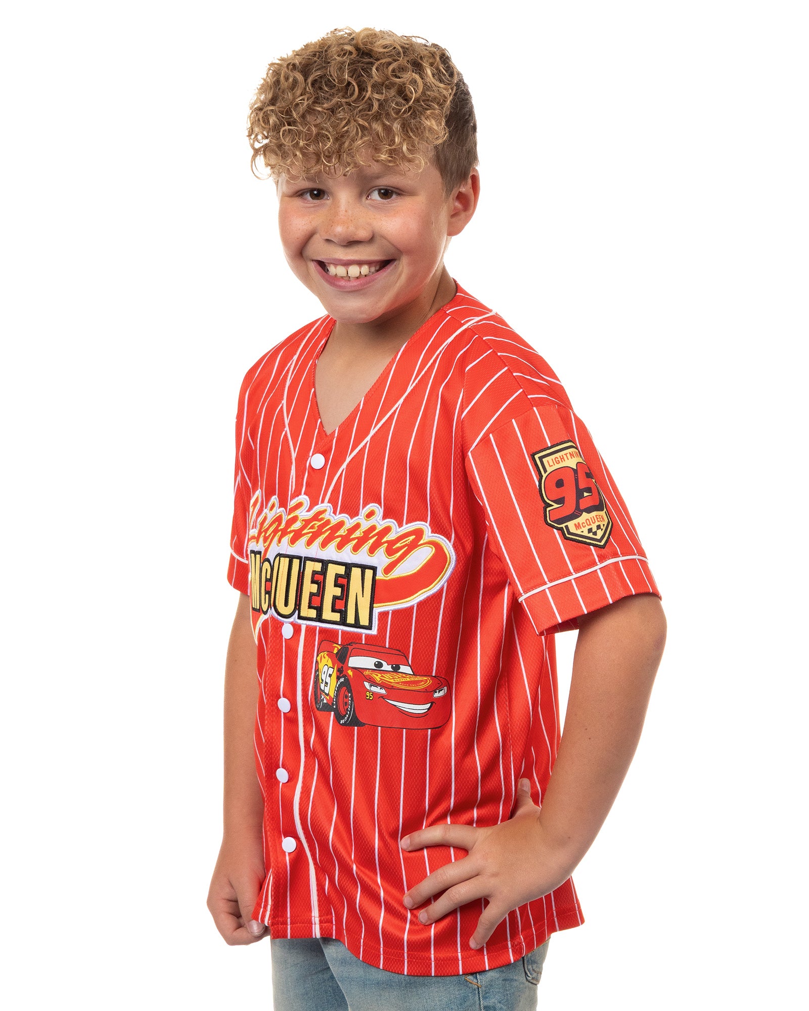 Disney Cars Lightning McQueen Boy's Baseball Jersey Button Up Shirt