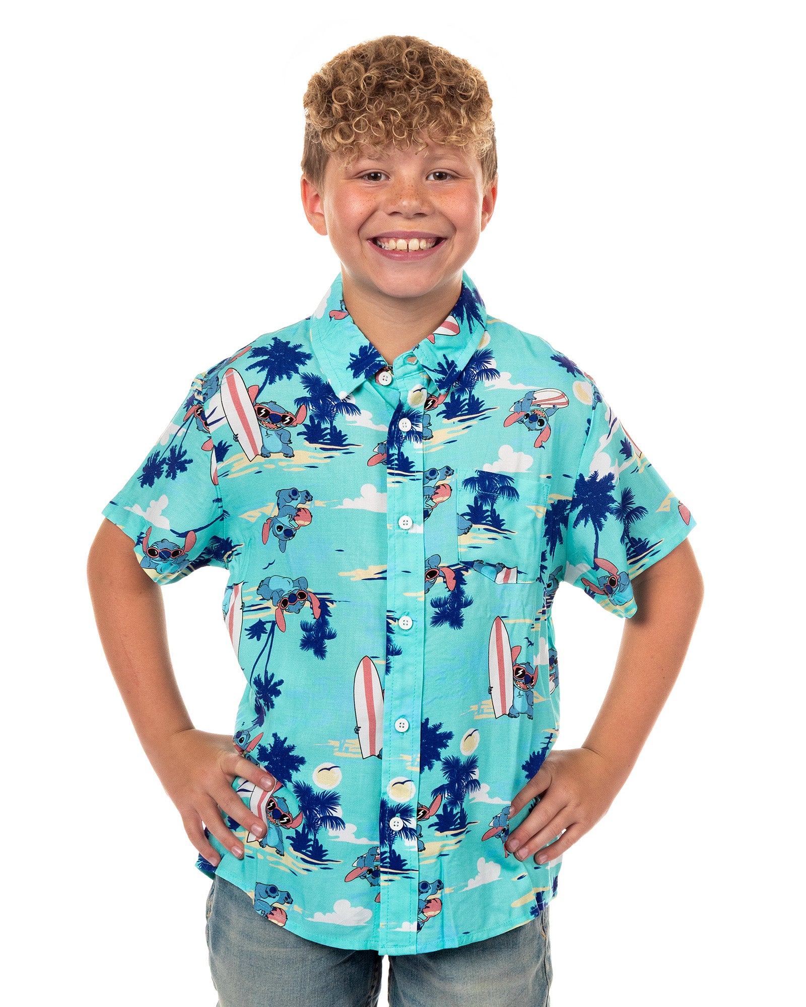 Disney Stitch Hawaiian Shirt Boys' Button-Up Short Sleeve Woven Top
