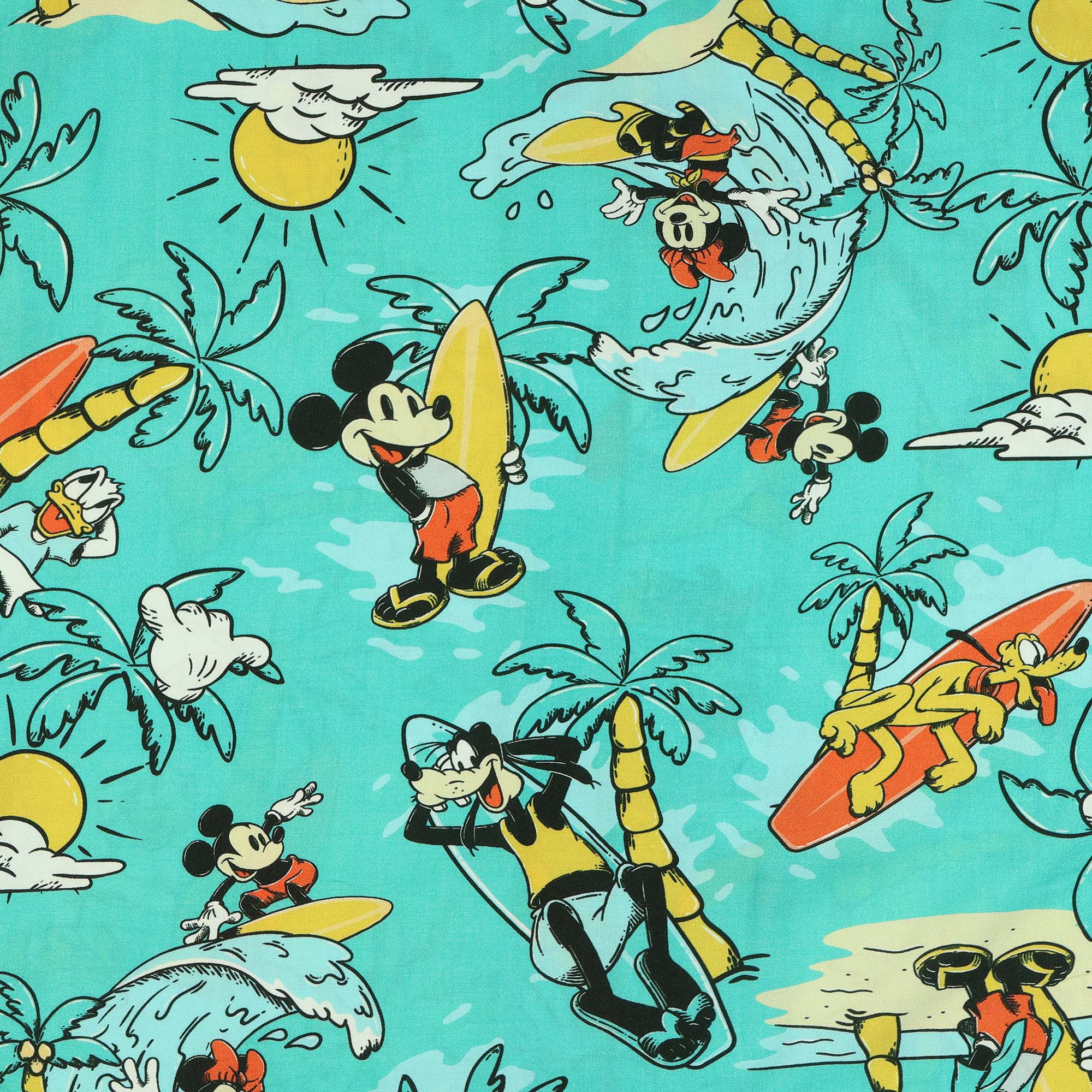 Disney Mickey and Friends Teal Tropical Hawaiian Shirt Men's Button Up Top