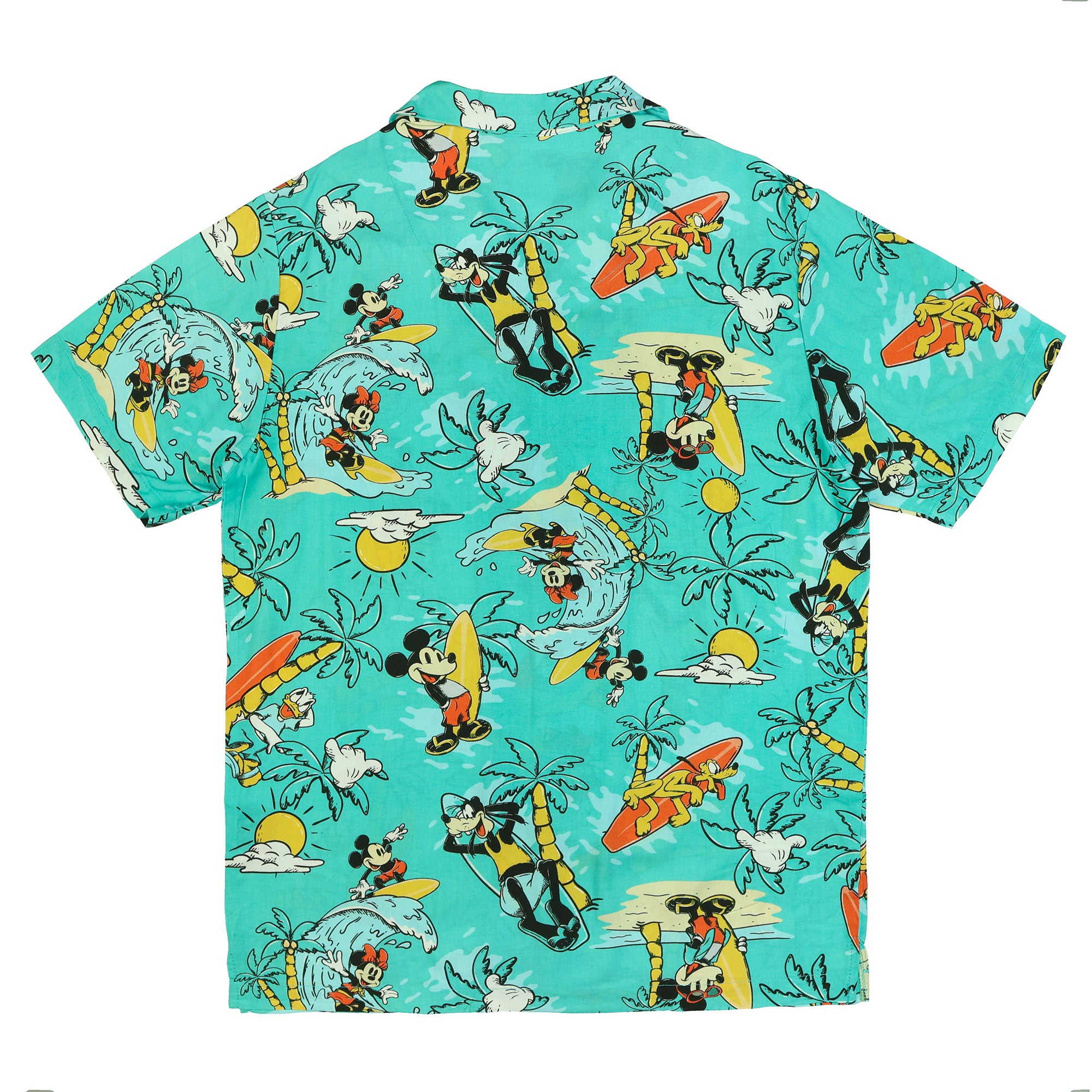 Disney Mickey and Friends Teal Tropical Hawaiian Shirt Men's Button Up Top