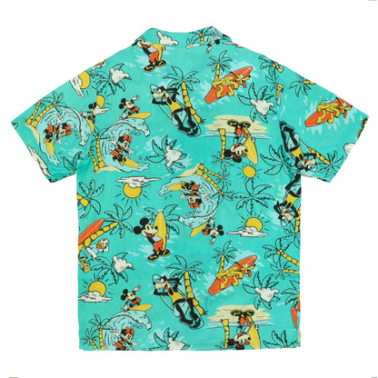 Disney Mickey and Friends Teal Tropical Hawaiian Shirt Men's Button Up Top