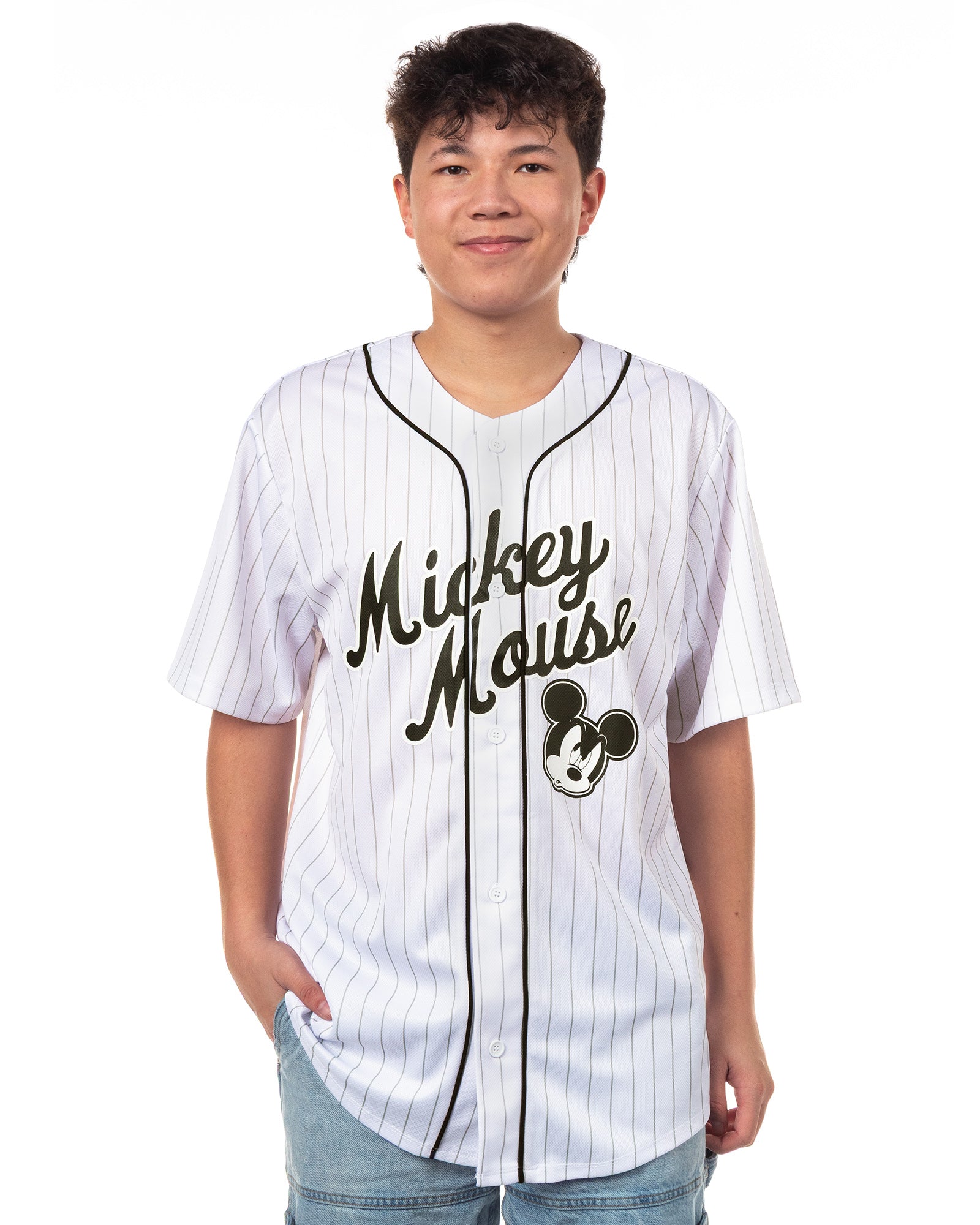 Disney Mickey Mouse Shirt Men's Button Up Short Sleeve Jersey Top #28