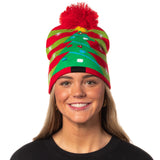 Festive Holiday Novelty Adult Light Up Knit Beanie Pom Pom Hat Cap OSFM