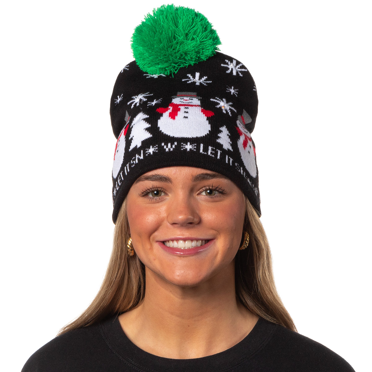 Festive Holiday Novelty Adult Light Up Knit Beanie Pom Pom Hat Cap OSFM