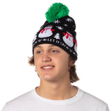 Festive Holiday Novelty Adult Light Up Knit Beanie Pom Pom Hat Cap OSFM