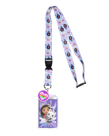 Gabby's Dollhouse Lanyard Badge Holder With Card and 2" Rubber Cat Pendant