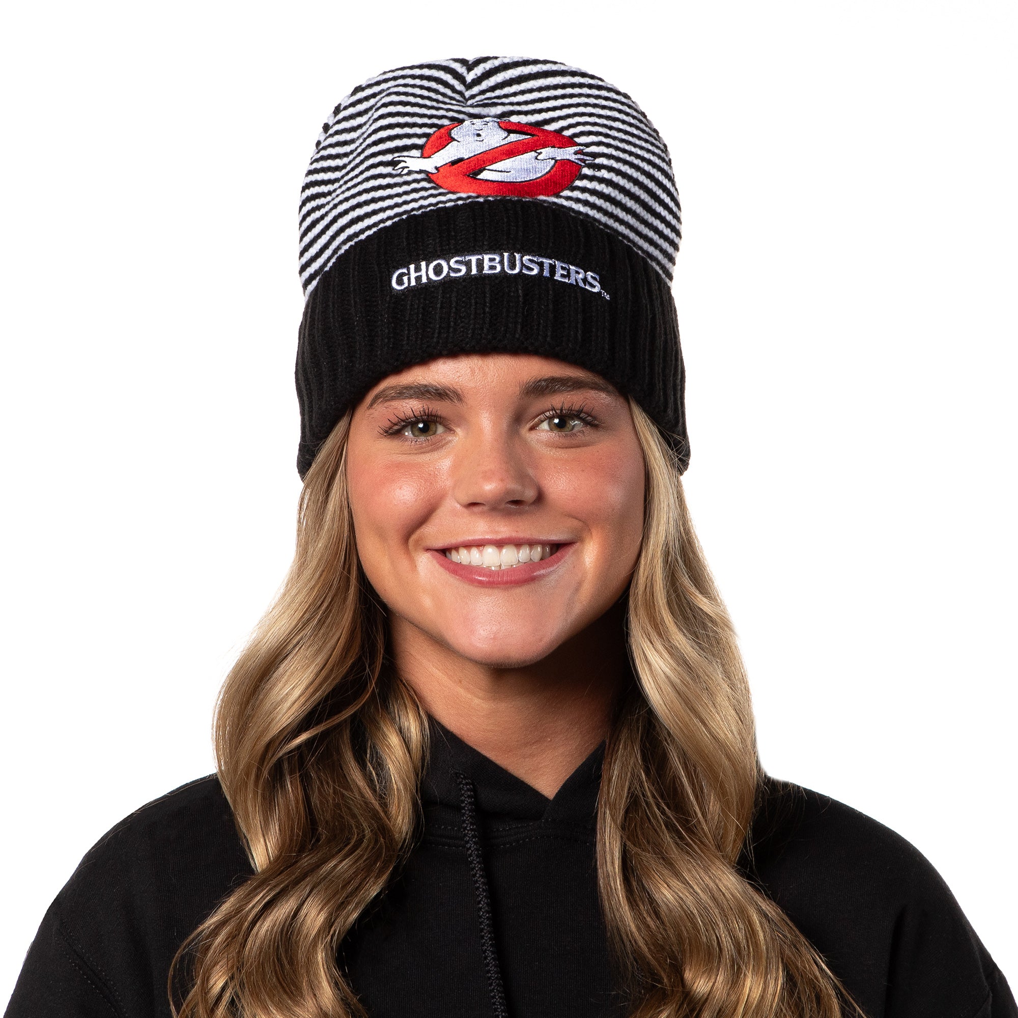 Ghostbusters Beanie Men's Embroidered Logo Striped Cuffed Beanie Cap Hat OSFM