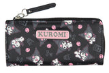 Kuromi Allover Design Faux Leather Full Zip Wallet With Metal Badge