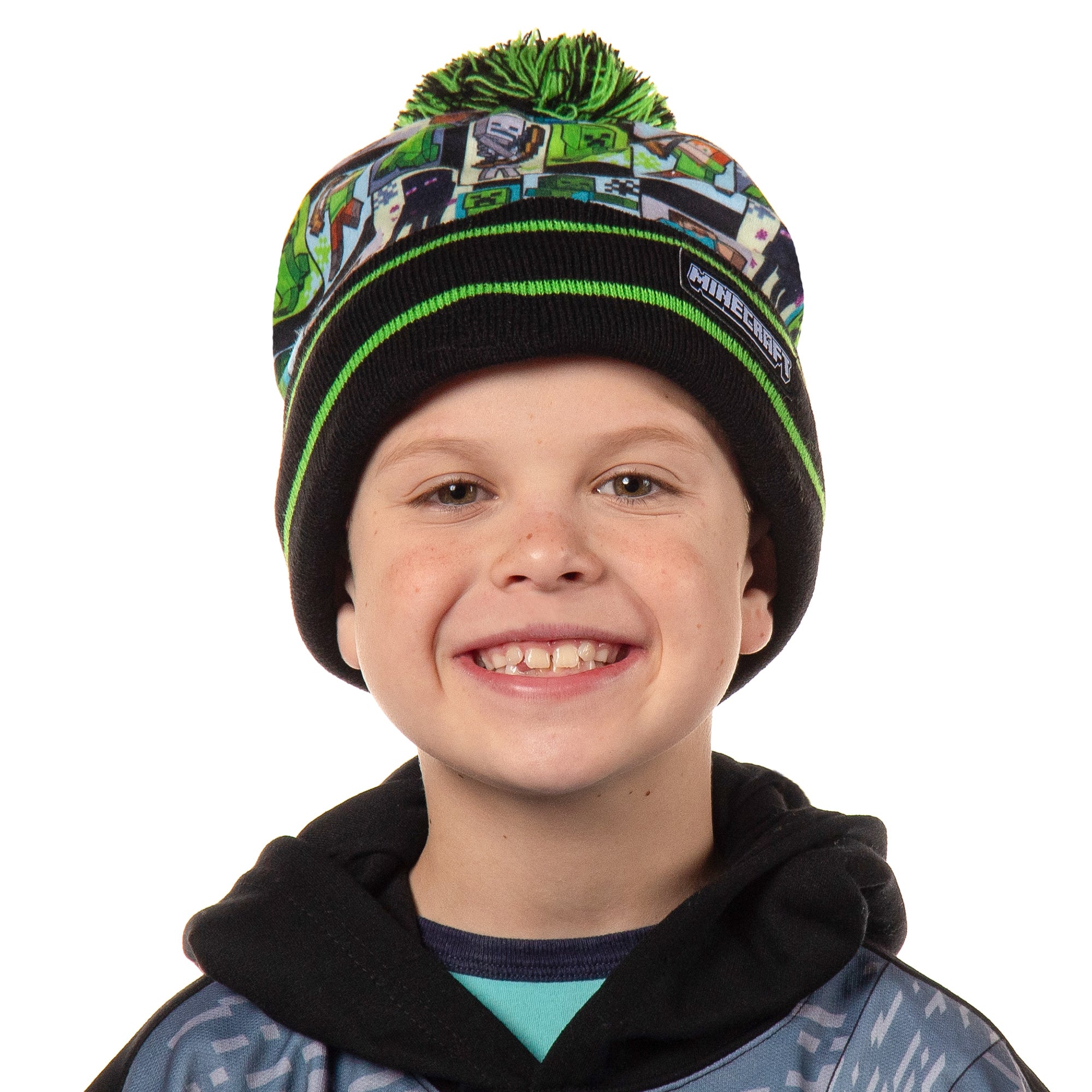 Minecraft Sublimated Kid's Knit Cuff Pom Pom Beanie Cap Winter Hat OSFM