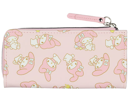 My Melody Allover Design Faux Leather Full Zip Wallet Metal Logo Badge