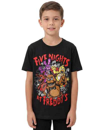 Five Night's At Freddy's Shirt Boy's Bonnie Chica Foxy Bust Through Wall Tee