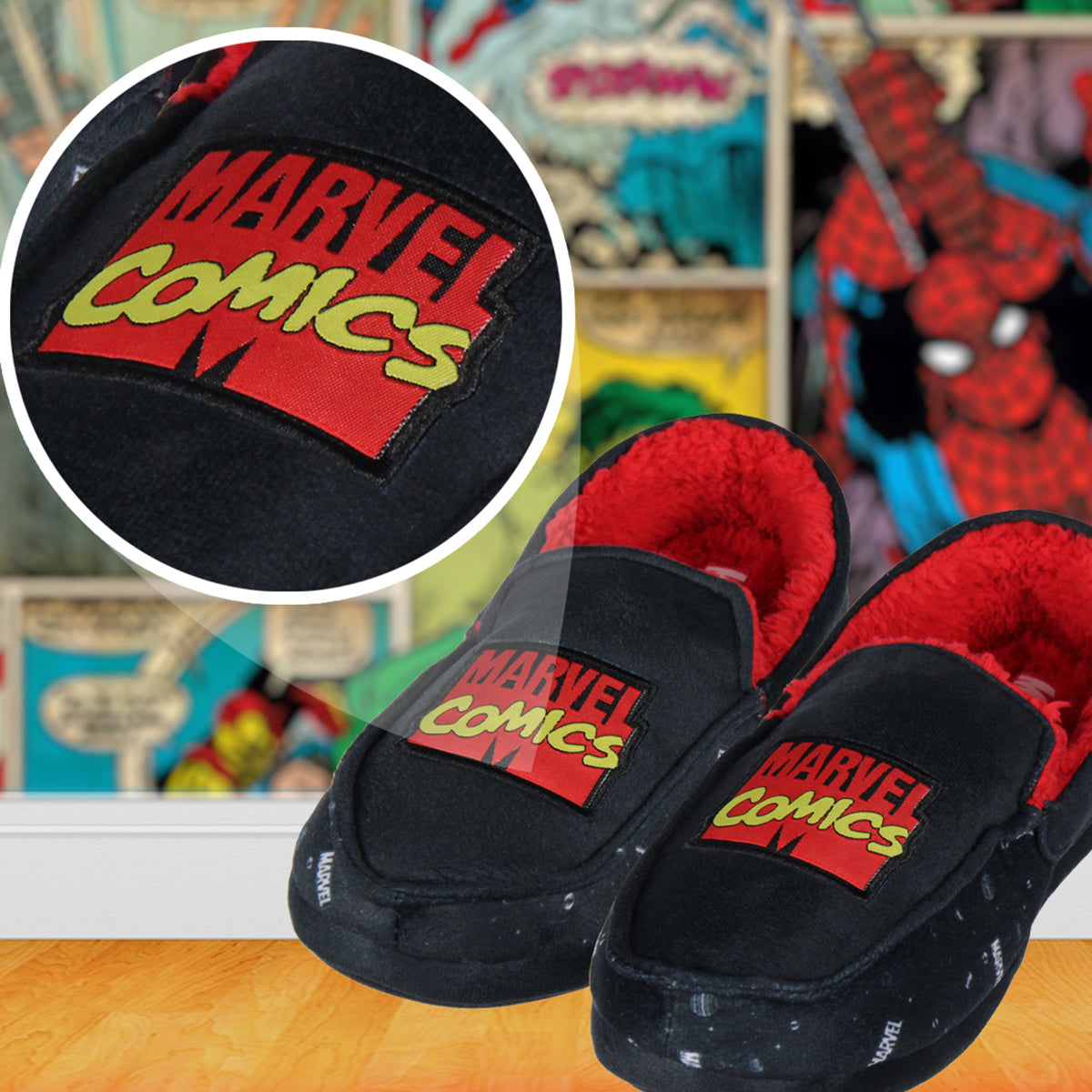Marvel Comics Logo Design Fleece Lined Foam Slippers For Men Women