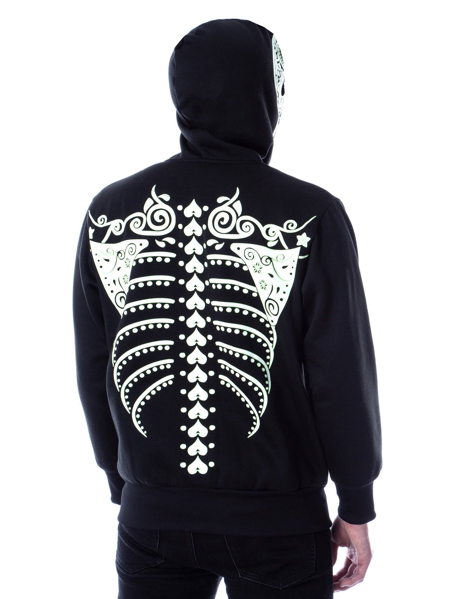 Men's Glow in The Dark Skeleton Costume Zip Hoodie (Dia De Los Muertos, Large)