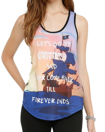 Disney Women's Peter Pan Go To Neverland Adult Junior's Racerback Tank Top