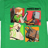 Minecraft Boy's Character Grid Action Poses Cotton Polyester T-Shirt