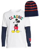 Mickey Mouse Men's Grumpy Classic Faux Long Sleeve T-Shirt with Beanie (M)