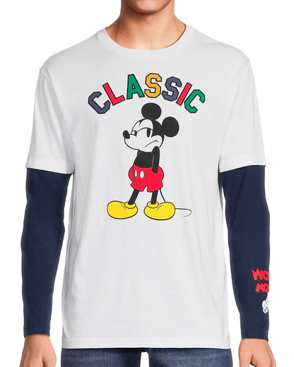 Mickey Mouse Men's Grumpy Classic Faux Long Sleeve T-Shirt with Beanie