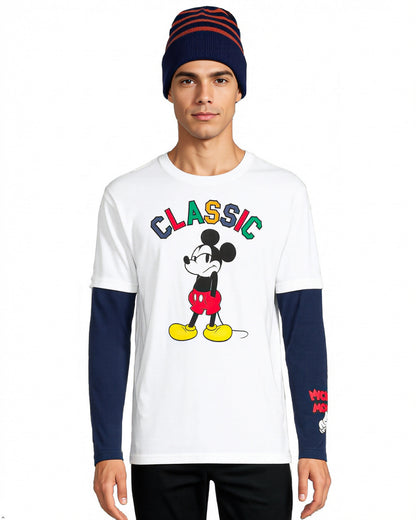 Mickey Mouse Men's Grumpy Classic Faux Long Sleeve T-Shirt with Beanie