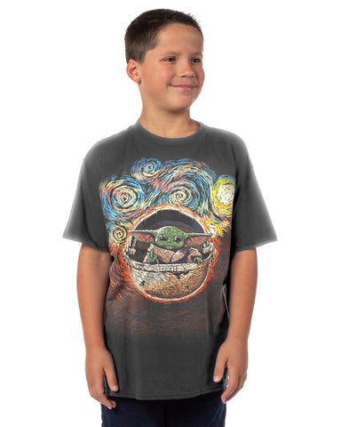 Star Wars The Mandalorian Shirt Boys Grogu Starry Night Graphic Tee (8)
