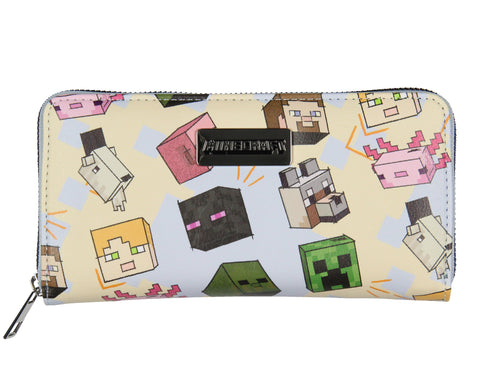 Minecraft Faux Leather Full Zip Around Clutch Wallet Game Characters Creeper Alex Steve Enderman Zombie