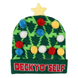 Festive Holiday Novelty Adult Light Up Knit Beanie Pom Pom Hat Cap OSFM