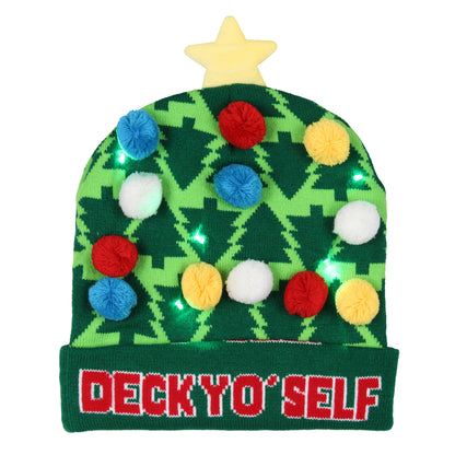 Festive Holiday Novelty Adult Light Up Knit Beanie Pom Pom Hat Cap OSFM