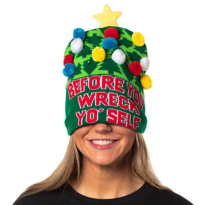 Festive Holiday Novelty Adult Light Up Knit Beanie Pom Pom Hat Cap OSFM