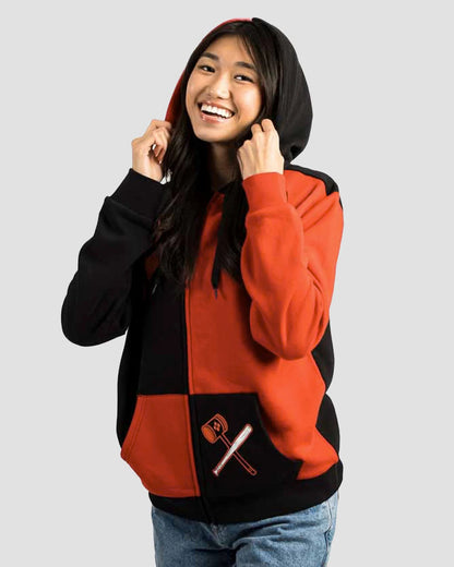 Harley Quinn Hoodie Color-Blocked Hooded Zip-Up Sweatshirt