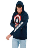 Marvel Captain America Jacket Men's Shield Logo Long Sleeve Zip Up Hoodie