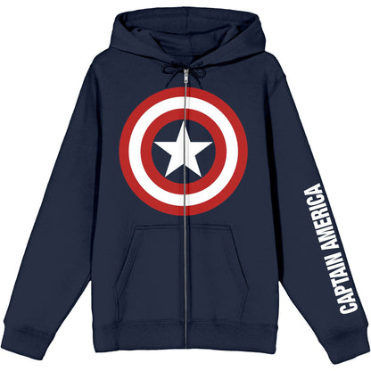Marvel Captain America Jacket Men's Shield Logo Long Sleeve Zip Up Hoodie