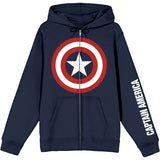 Marvel Captain America Jacket Men's Shield Logo Long Sleeve Zip Up Hoodie