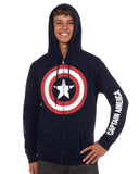 Marvel Captain America Jacket Men's Shield Logo Long Sleeve Zip Up Hoodie