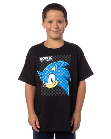 Sonic The Hedgehog Boys' Checkerboard Sonic Head Graphic Print T-Shirt