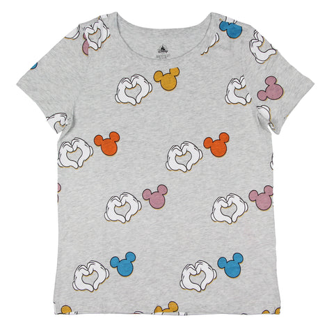 Disney Women's Mickey Mouse Heart Hands Allover Print T-Shirt Adult
