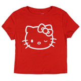 Hello Kitty Women's Wink Face Cute Crop Top Juniors Short Sleeve T-Shirt