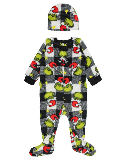 Dr Seuss The Grinch Who Stole Christmas White Buffalo Plaid Matching Family Pajama Set