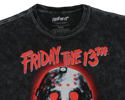 Friday The 13th Men's Jason Mask Red Back Light Mineral Wash T-Shirt