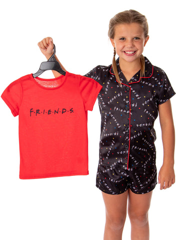 Friends TV Show Girls' TV Series Logo 3 Piece Pajama Shortie Lounge Set