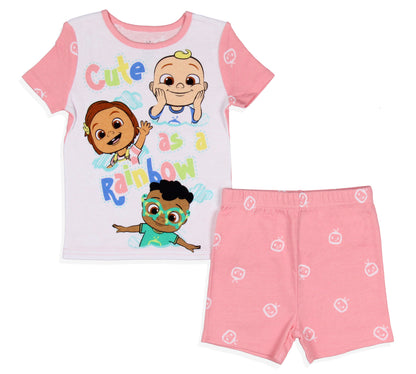 CoComelon Toddler Girls Cute Rainbow Short Sleeve With Shorts Pajama 2PC Set