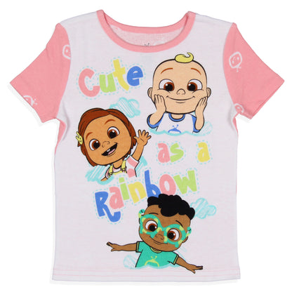 CoComelon Toddler Girls Cute Rainbow Short Sleeve With Shorts Pajama 2PC Set