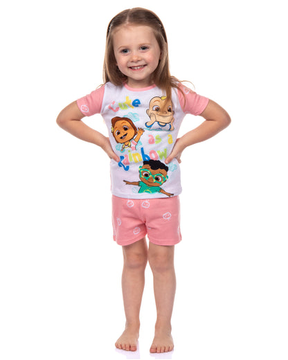 CoComelon Toddler Girls Cute Rainbow Short Sleeve With Shorts Pajama 2PC Set