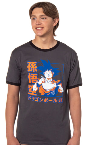 Dragon Ball Super Men's Goku Ramen Kanji Design Adult Anime Ringer T-Shirt
