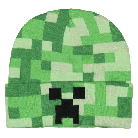 Minecraft Creeper Embroidered Face Allover Pixelated Design Gamer Cuffed Beanie