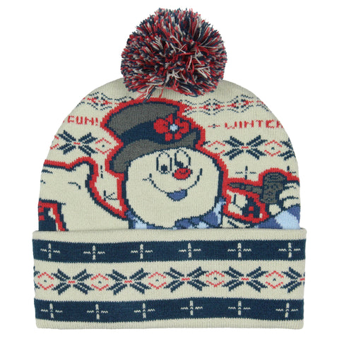 Frosty The Snowman Beanie Winter Fun Fair Isle Frosty Design Cuff Top Pom Beanie