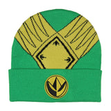 Power Rangers Green Ranger Beanie Men's Gold Armor Embroidered Patch Knit Beanie