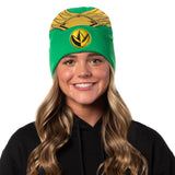 Power Rangers Green Ranger Beanie Men's Gold Armor Embroidered Patch Knit Beanie