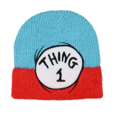 Dr. Seuss The Cat In The Hat Thing 1 and Thing 2 Embroidered Fuzzy Yarn Beanie