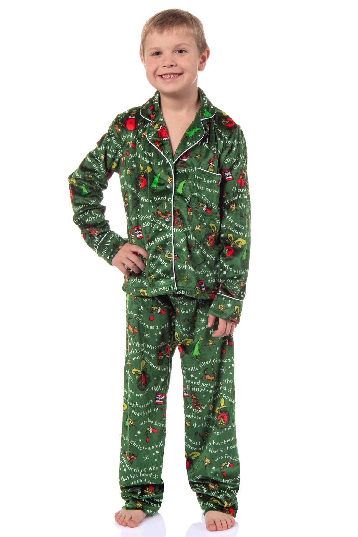 Dr. Seuss GRINCH Christmas Tossed Print Collar Sleep Pajama Set