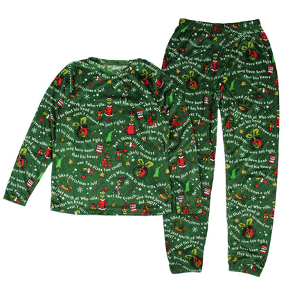 Dr. Seuss GRINCH Christmas Tossed Print Collar Sleep Pajama Set