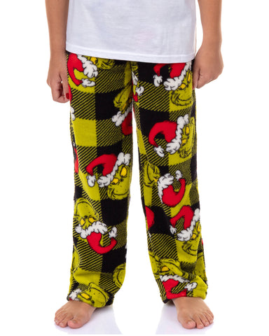 Dr. Seuss The Grinch Pajamas Kid's Santa Hat Buffalo Plaid Lounge Pants